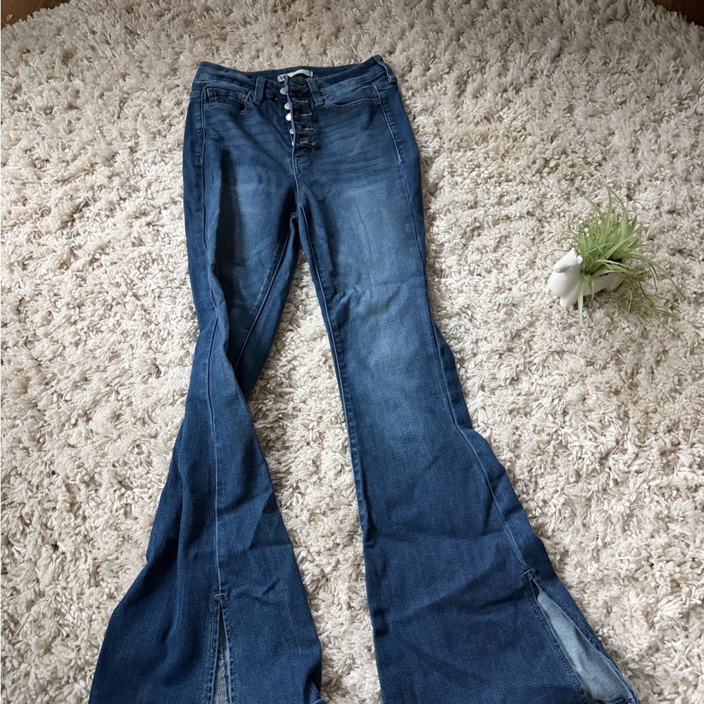 Chic extra Flare Denim vintage dark blue cowboy denim Jeans - Picture 2 of 6